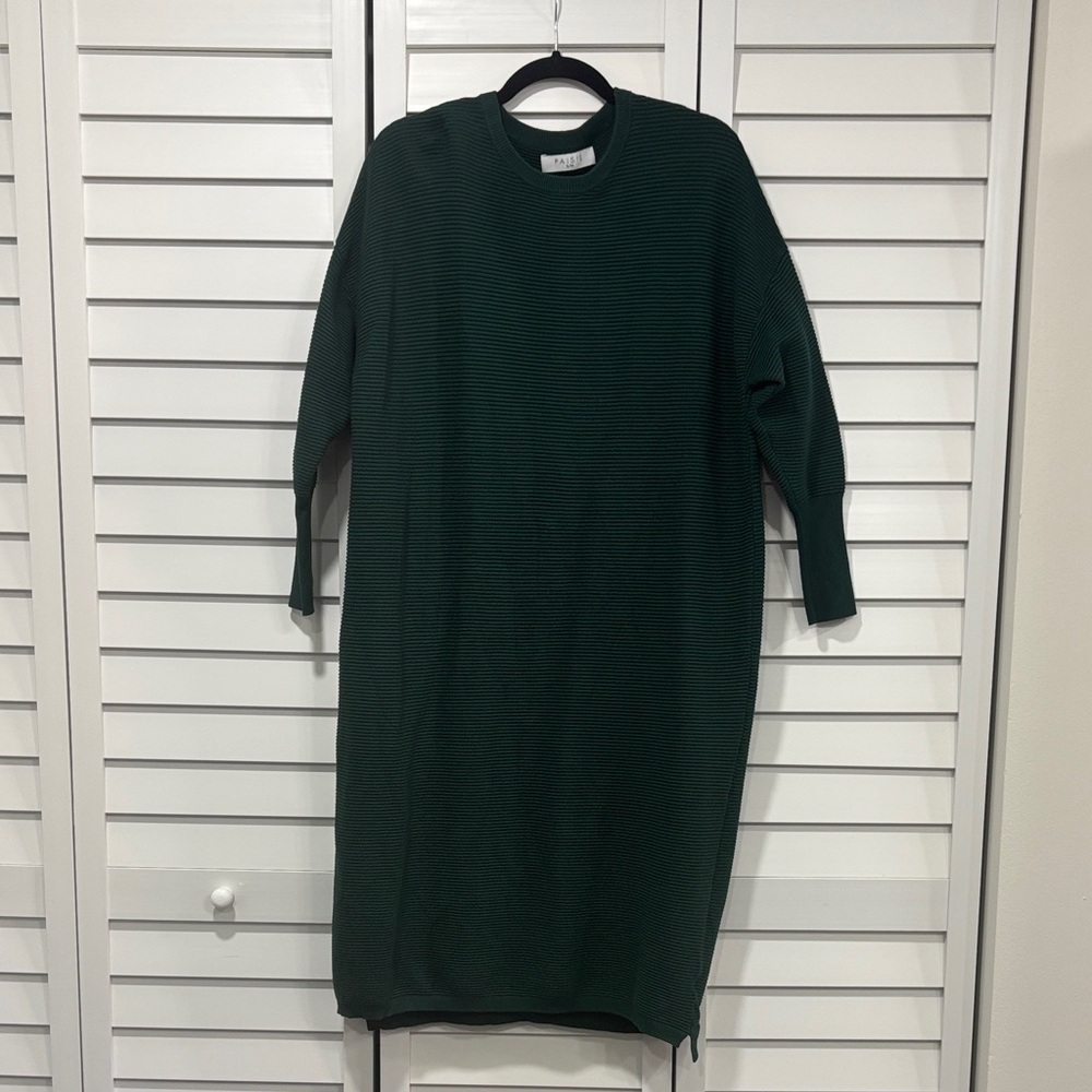 Paisie Ribbed Crew Neck Dress Dark Green S/M